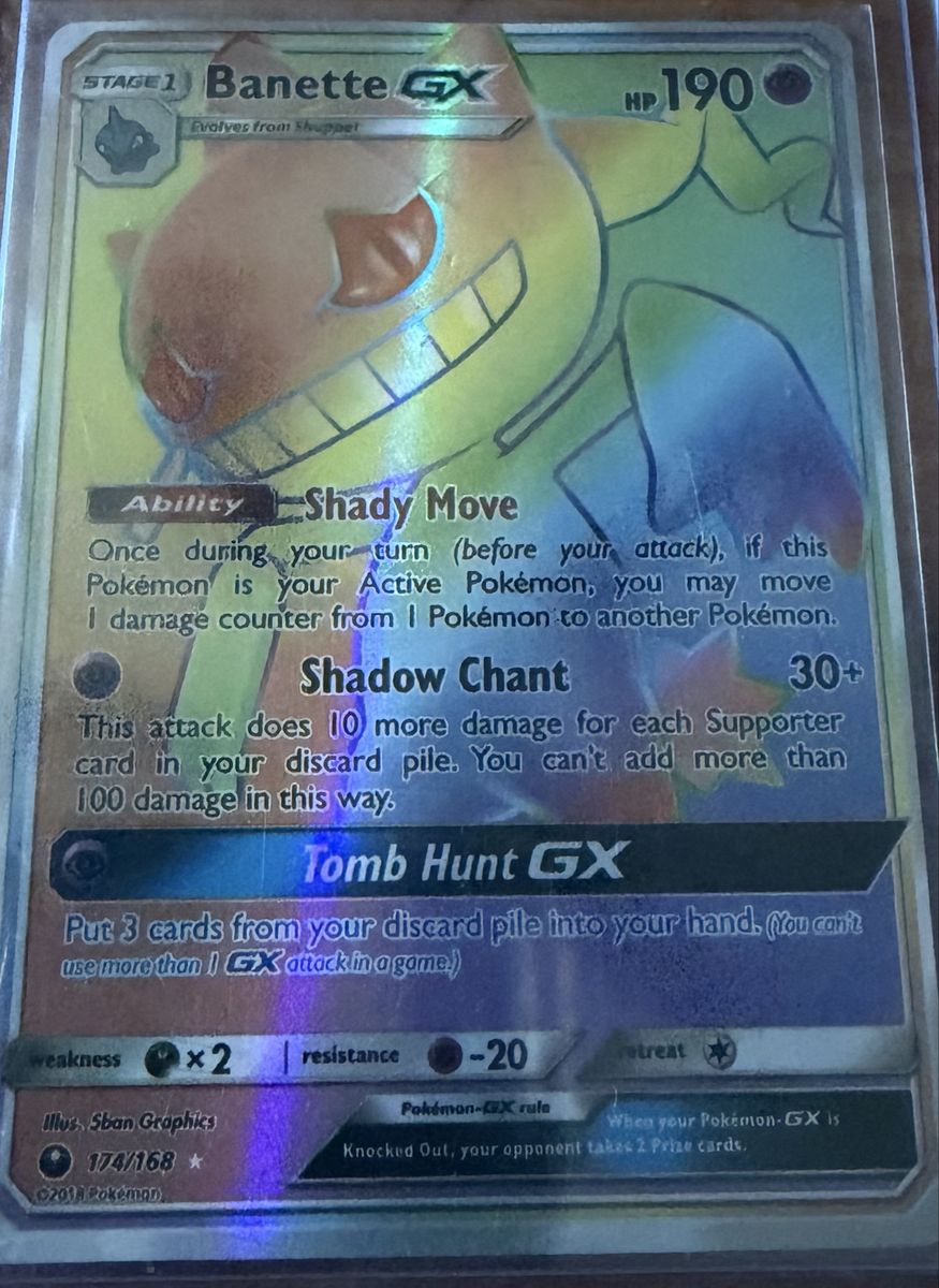 Pokémon Banette GX Rainbow Rare Secret Rare Card 174/168 Celestial Storm