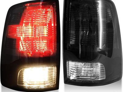 2009-2018 Dodge Ram 1500/2500/3500, 2019-2024 Ram 1500 Classic- Pair Smoked Tail Lights w/Bulbs