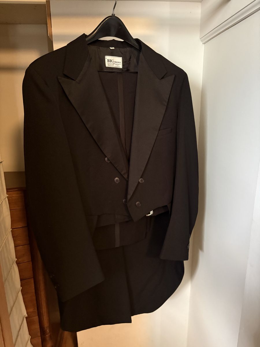 Big Front Vintage Black Double-Breasted Tuxedo Tailcoat & Trousers Suit Set