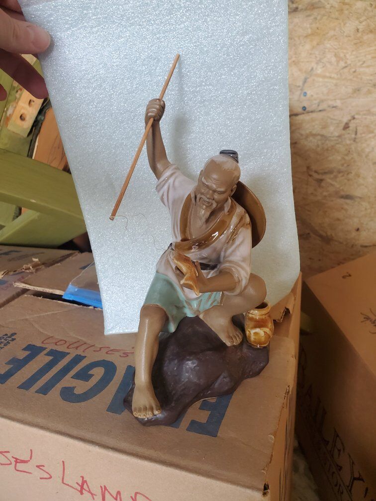Vintage Chinese Mudman Figurine Warrior Fisherman