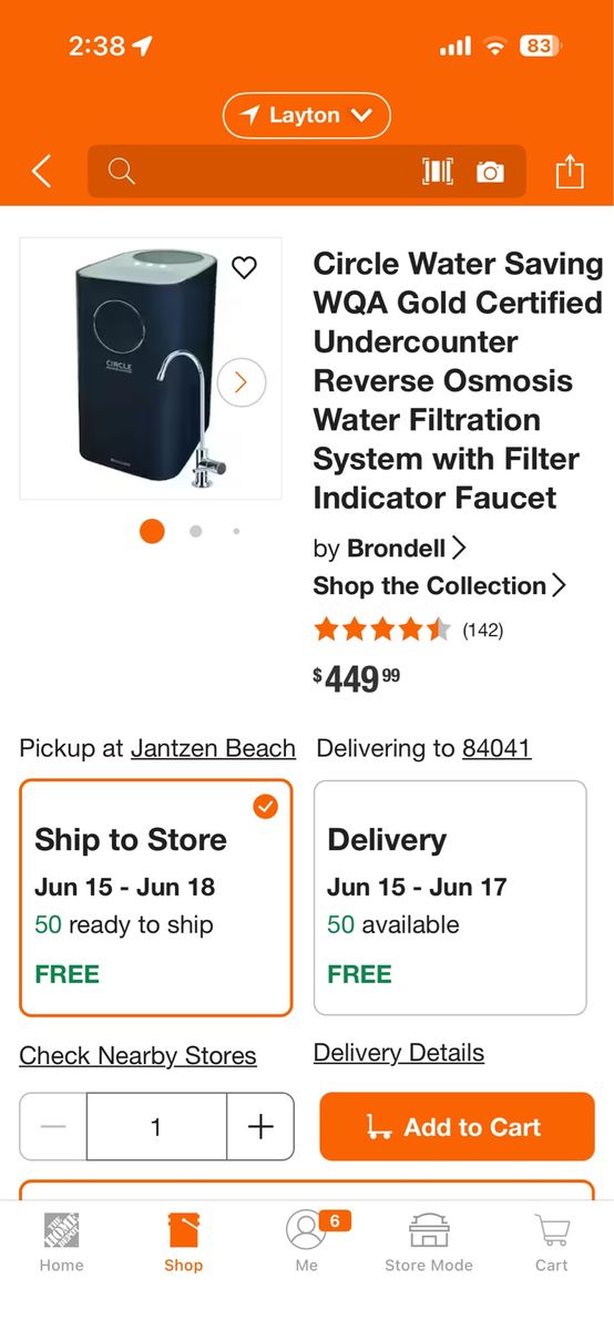 Brondell Circle Water Saving WQA Gold Certified Under-counter Reverse Osmosis Water Filtration System