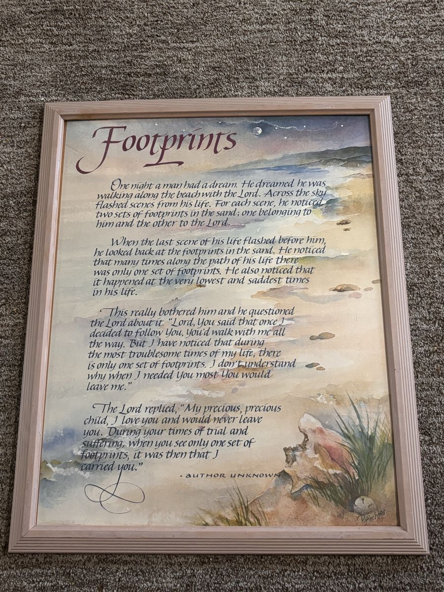 Framed Footprints Poem Wall Art Inspirational Decor 16x24