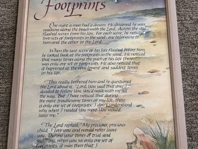 Framed Footprints Poem Wall Art Inspirational Decor 16x24