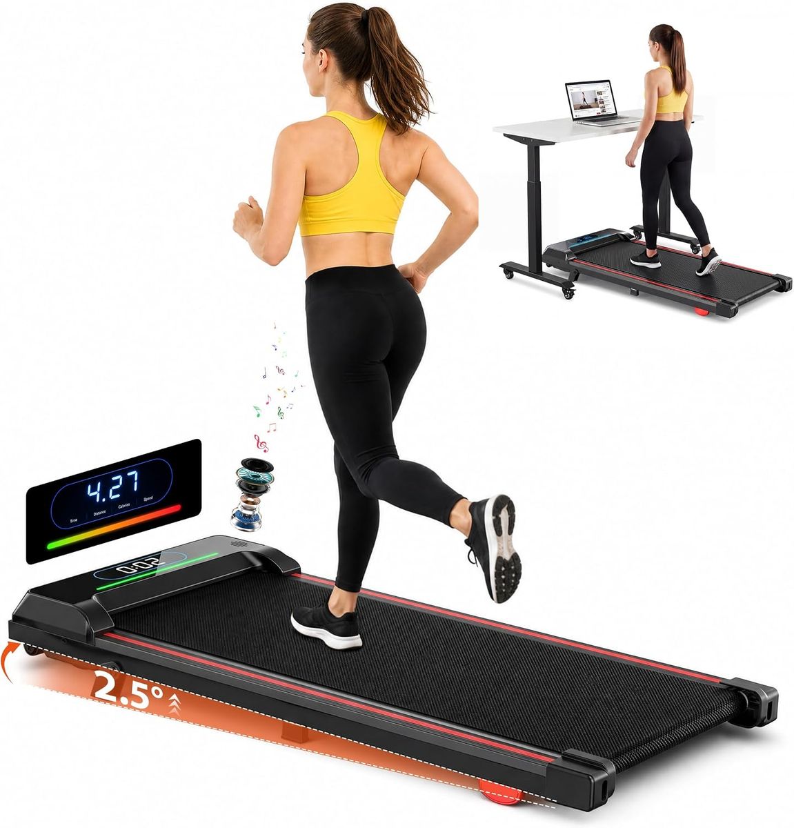 Under Desk Treadmill / Walking Pad - 250 lbs capacity - Incline - RGB & Bluetooth - Hifi wireless speakers - App connectivity