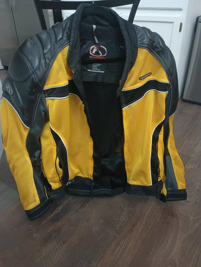 Fieldsheer 2XL Yellow & Black Mesh Motorcycle Jacket with Leather Accents