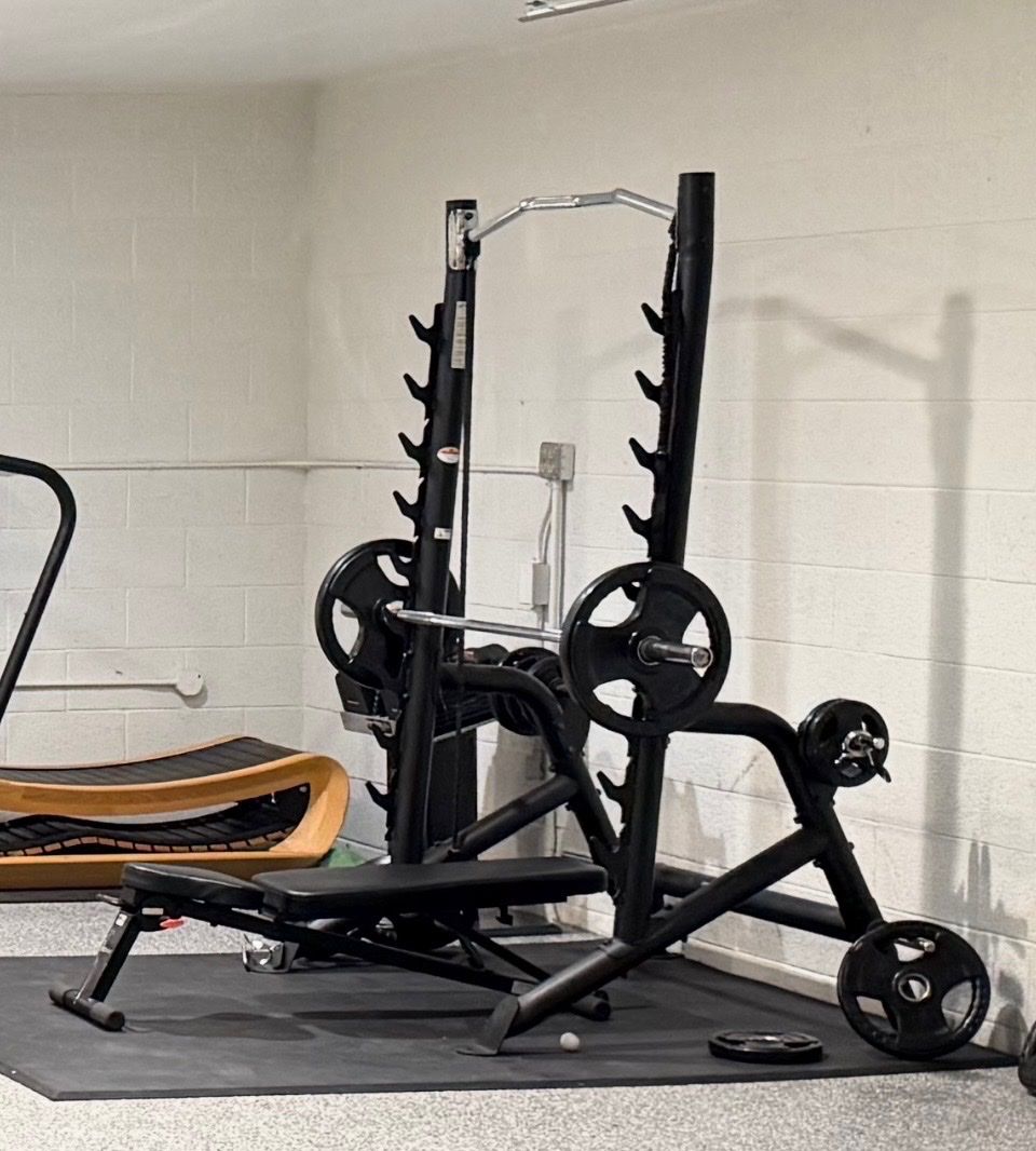 Squat Rack with Bench and Barbell Weight Set for Home Gym