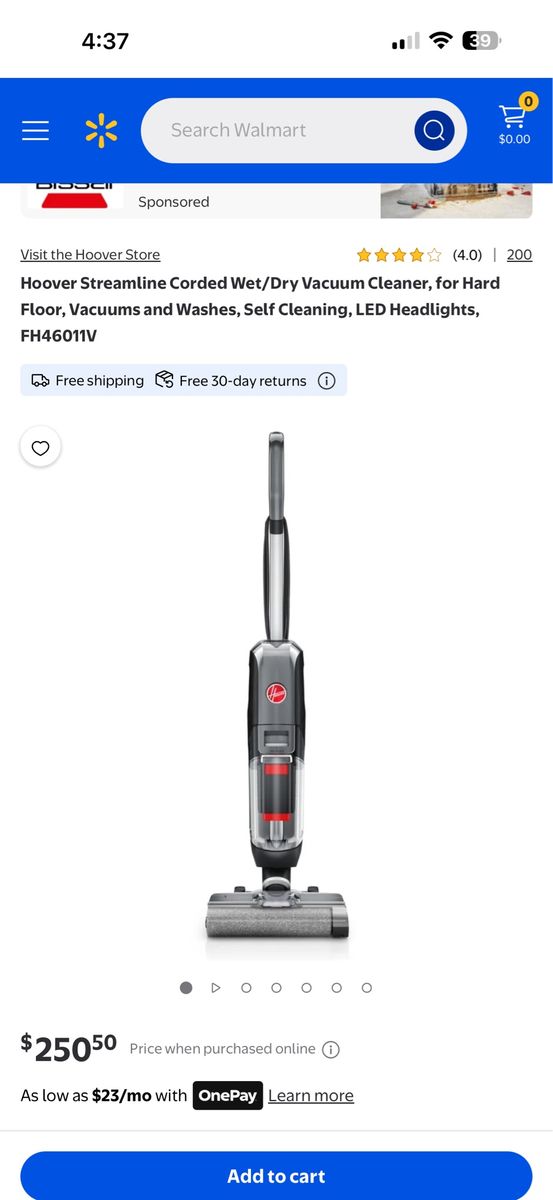 Hoover Streamline Corded Wet/Dry Vacuum Cleaner FH46011V for Hard Floors w/ LED Headlights