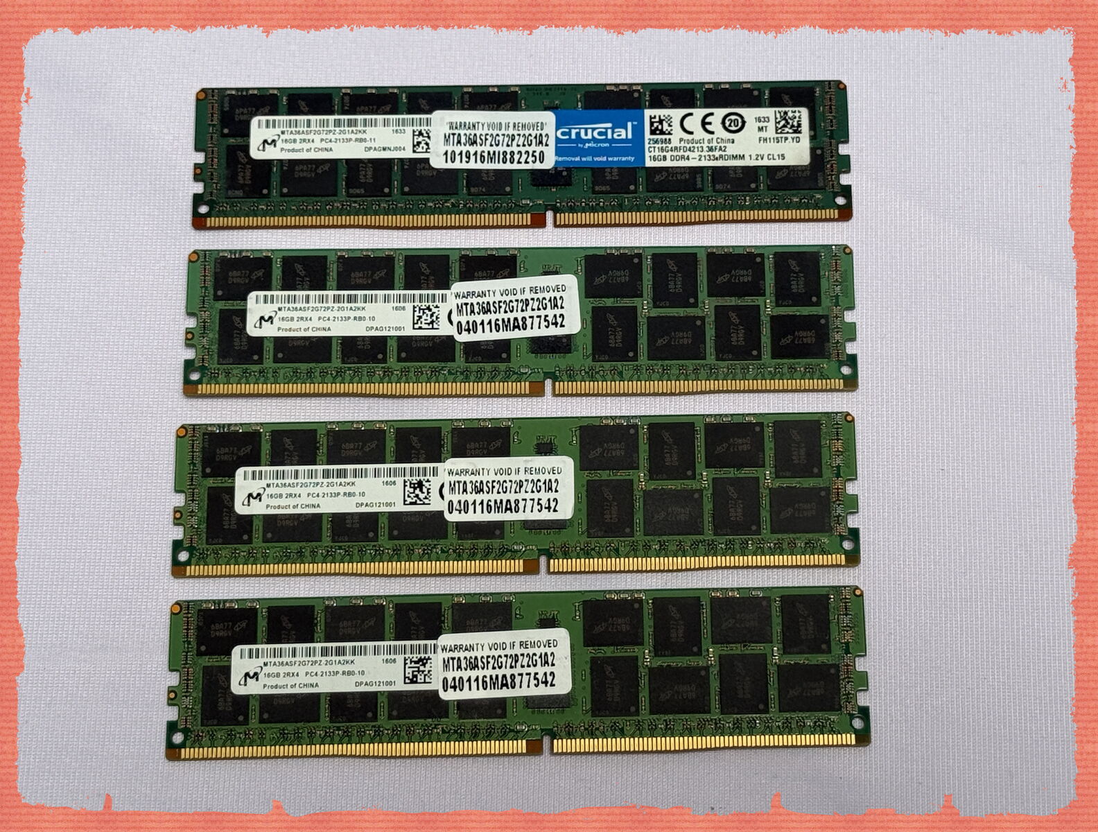 RAM 64GB (x4) Micron 16GB PC4-17000 DDR4-2133MHz Registered ECC CL15 288-Pin DIMM 1.2V Dual Rank Server Memory Module
