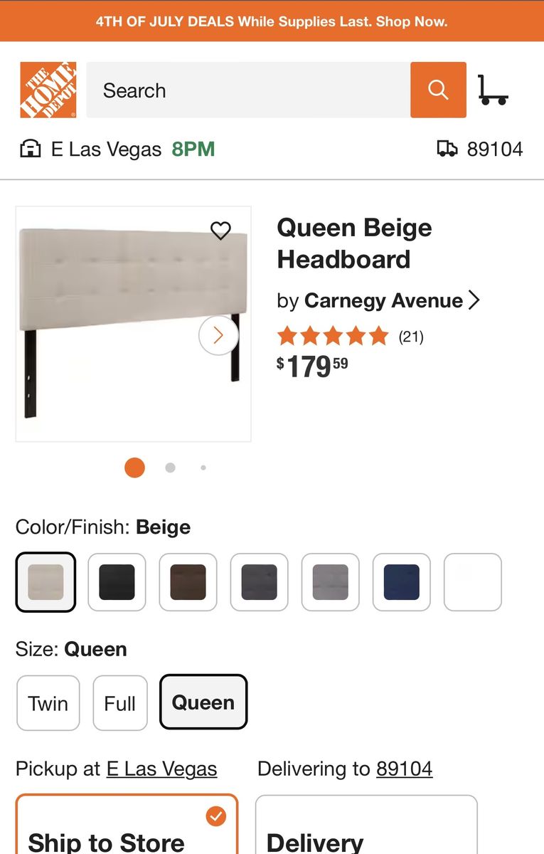 Carnegie Avenue Queen Beige Tufted Upholstered Headboard - New in Box