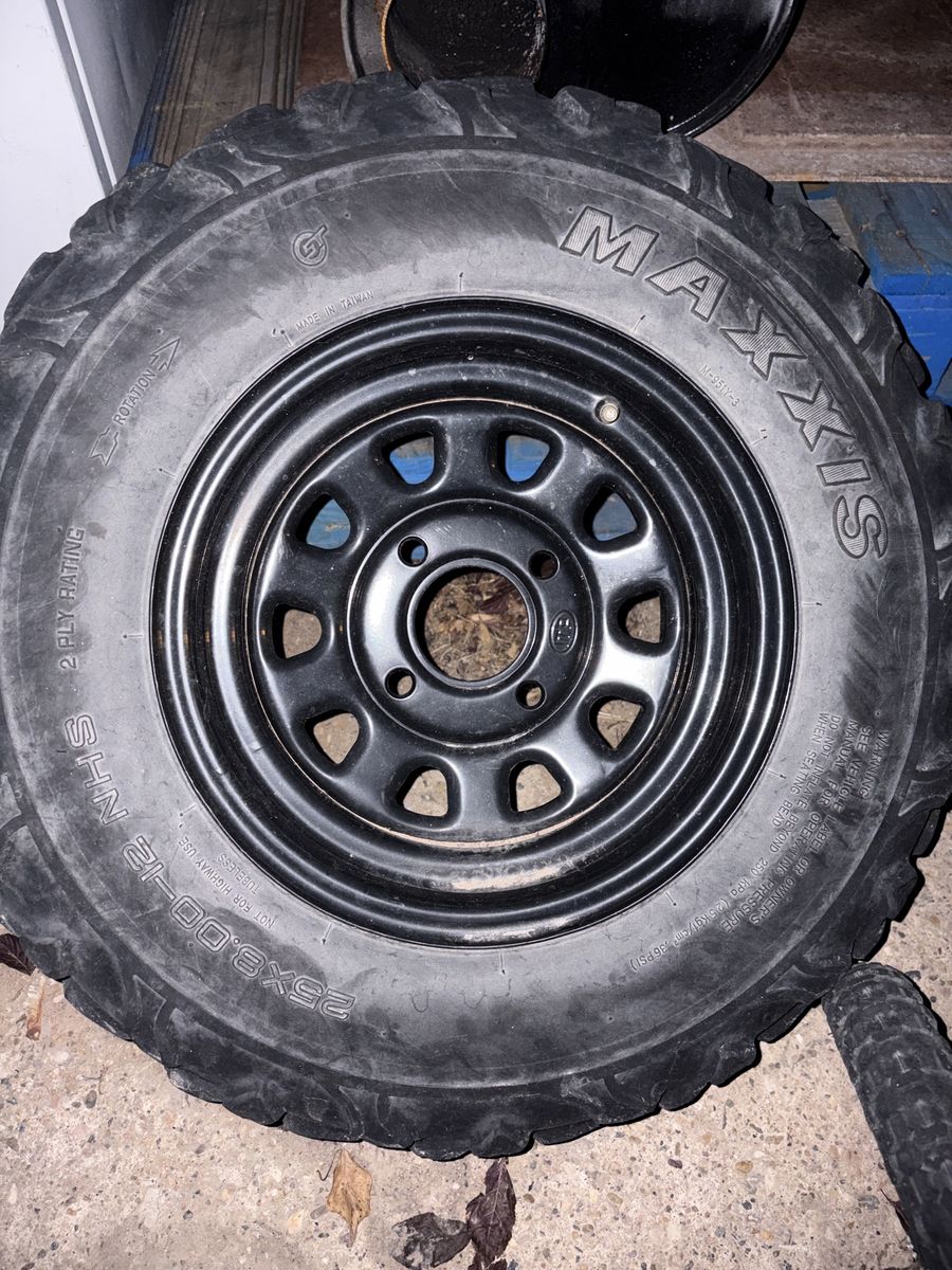 Maxxis 25x8.00-12 NHS ATV Tire Mounted on Black Steel Wheel Rim $75 OBO