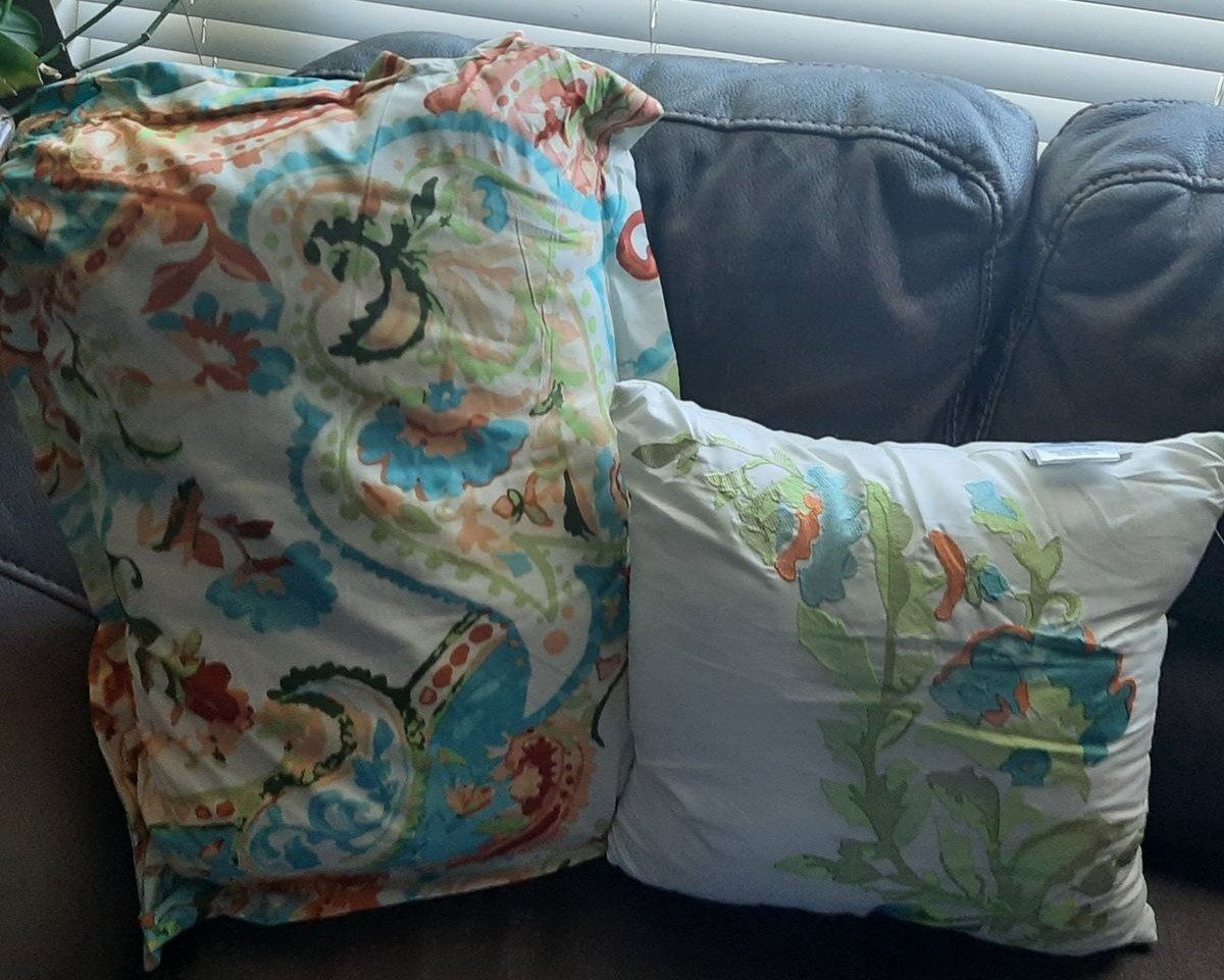 Bedding Set Queen Size Comforter Decorative Pillow & Sham Cover Colorful Floral Flowers Teal Coral Green