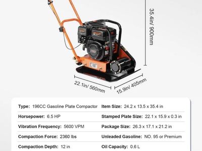 Vevor 6.5HP Plate Compactor (New In-Box)