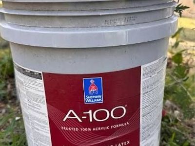 Sherwin Williams A-100 Exterior Paint - Shade-Grown (SW 6188) & White Satin - New, 5 Gallon Buckets