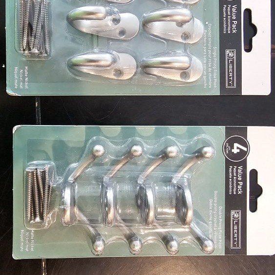 Liberty Matte Nickel Robe Hooks - 6 Single Prong & 4 Double Prong Value Packs