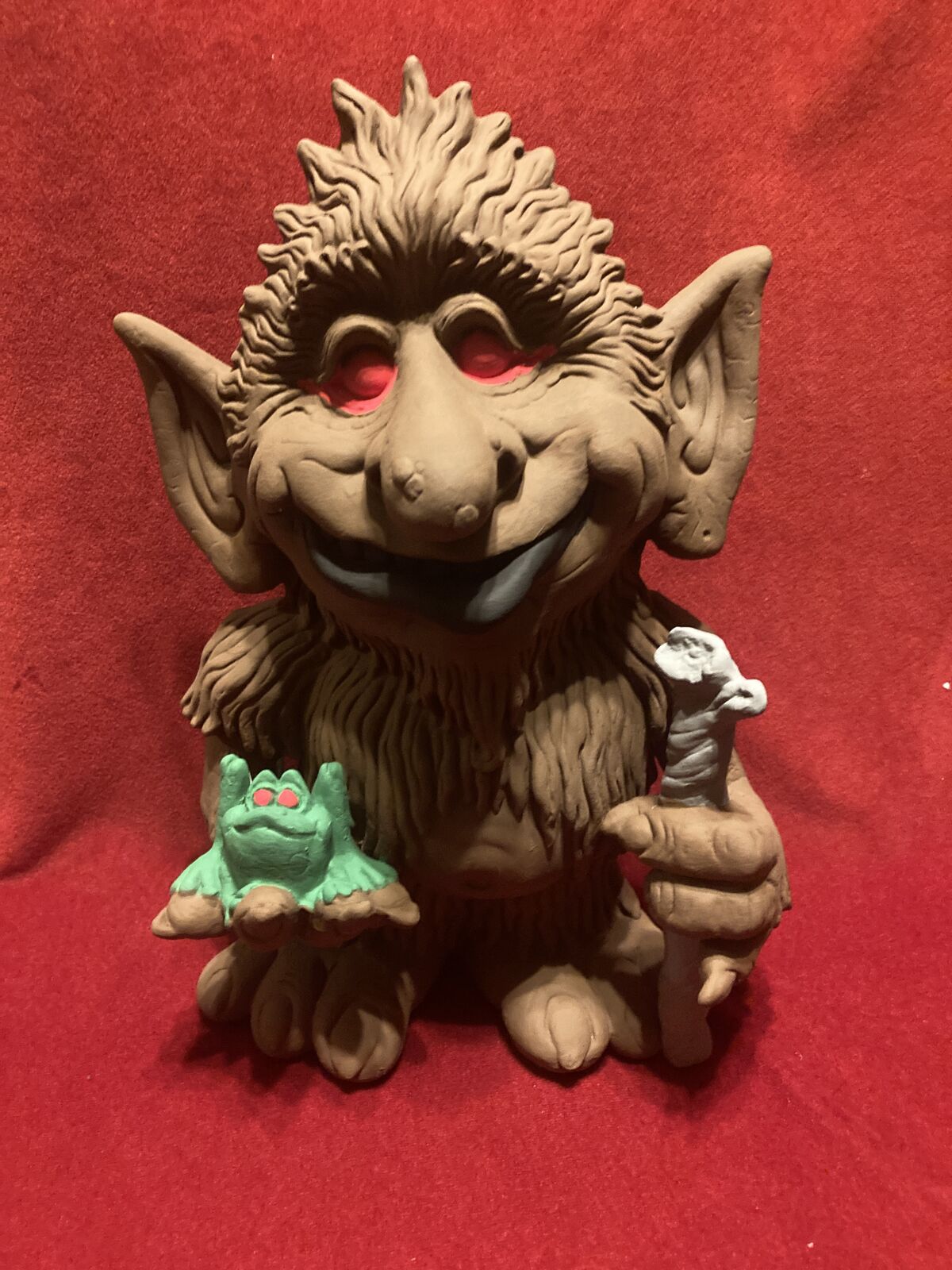 Vintage Rare Ceramic Mountain Troll With Sinister Frog