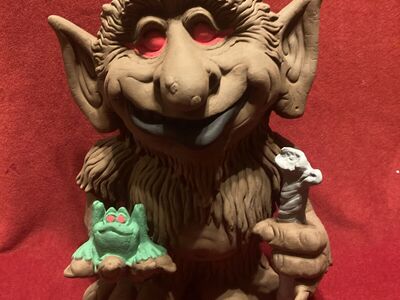 Vintage Rare Ceramic Mountain Troll With Sinister Frog