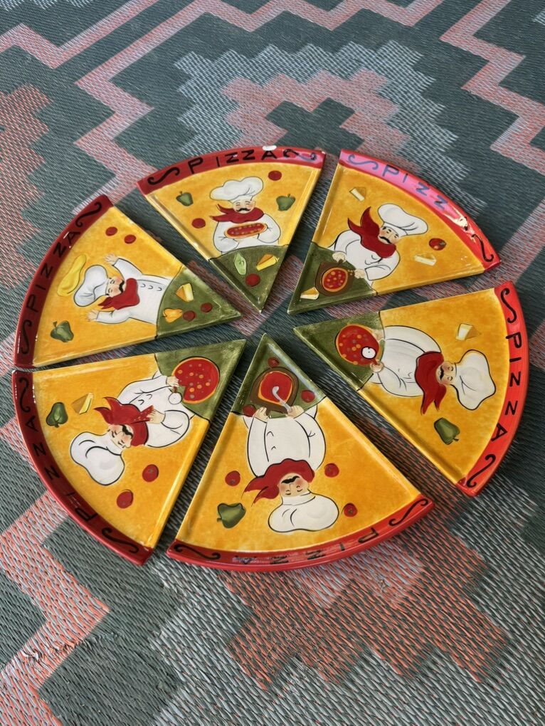 Jennifer Brinley 6 Pizza Slice Ceramic Plates set