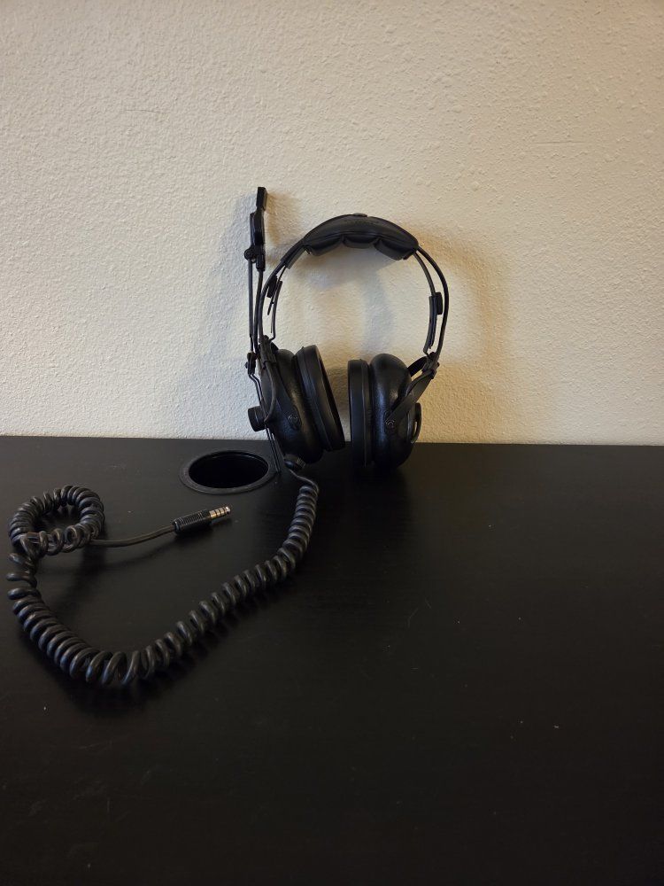 Astrocom Aviation Headset with Coiled Cord and Boom Mic - Black