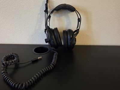 Astrocom Aviation Headset with Coiled Cord and Boom Mic - Black