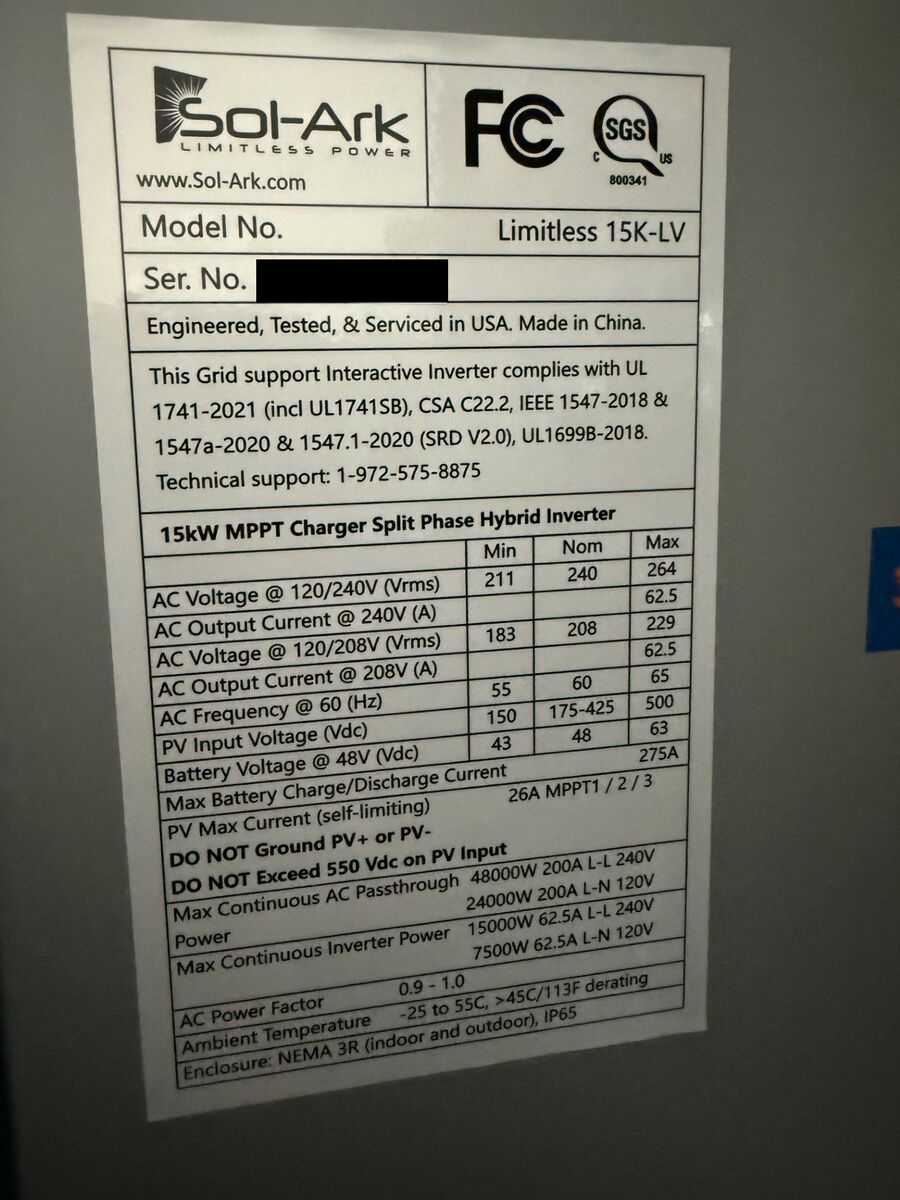 Sol-Ark Limitless 15K-LV Solar Inverter