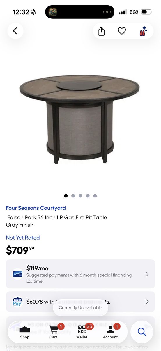 Four Seasons Courtyard Edison Park 54-inch LP Gas Fire Pit Table, Gray Finish