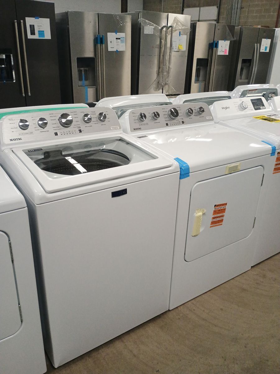 NEW MAYTAG WHITE TOP LOAD WASHER & ELECTRIC DRYER