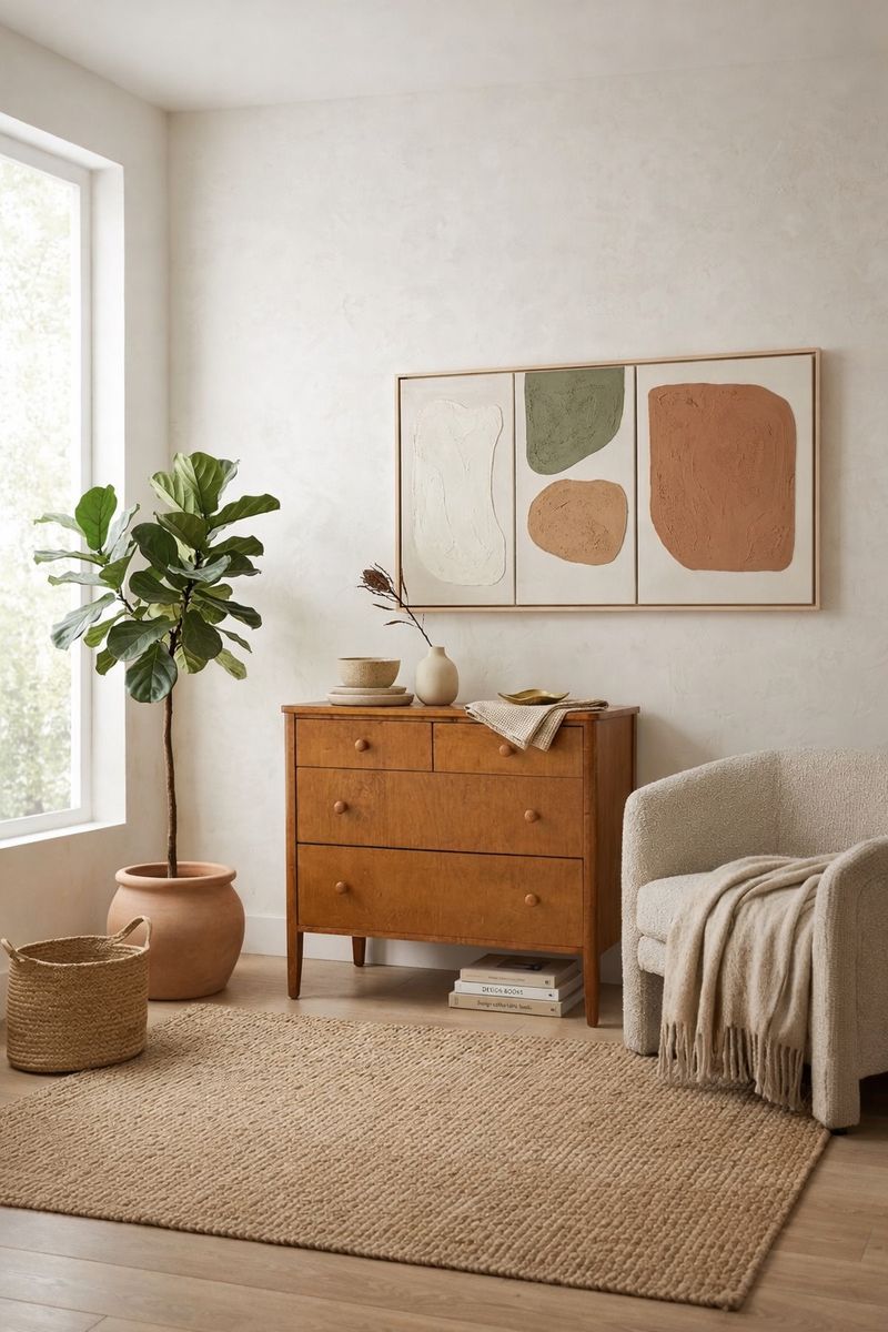 Vintage Honey Elm Wood 4-Drawer Dresser Chest of Drawers Organic Mid Century