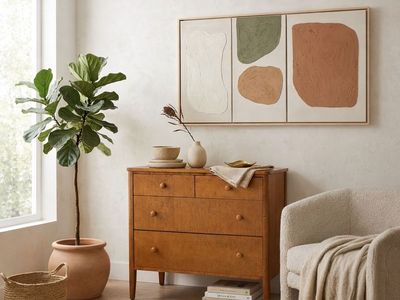 Vintage Honey Elm Wood 4-Drawer Dresser Chest of Drawers Organic Mid Century