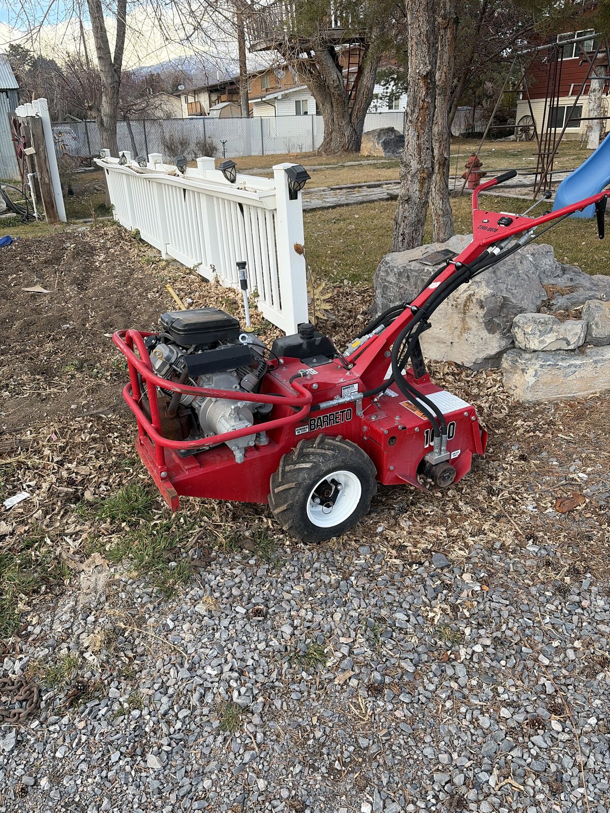 Barreto 1620 rear tine tiller with trailer