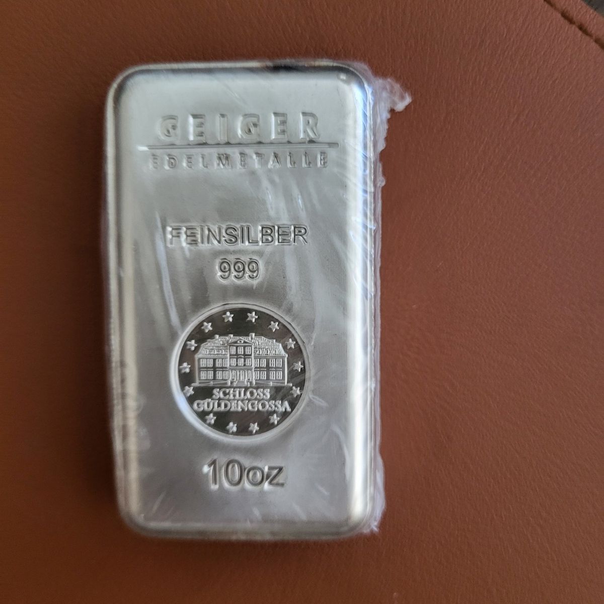 . 999 Geiger Silver 10oz Bar w/Security Line Serie