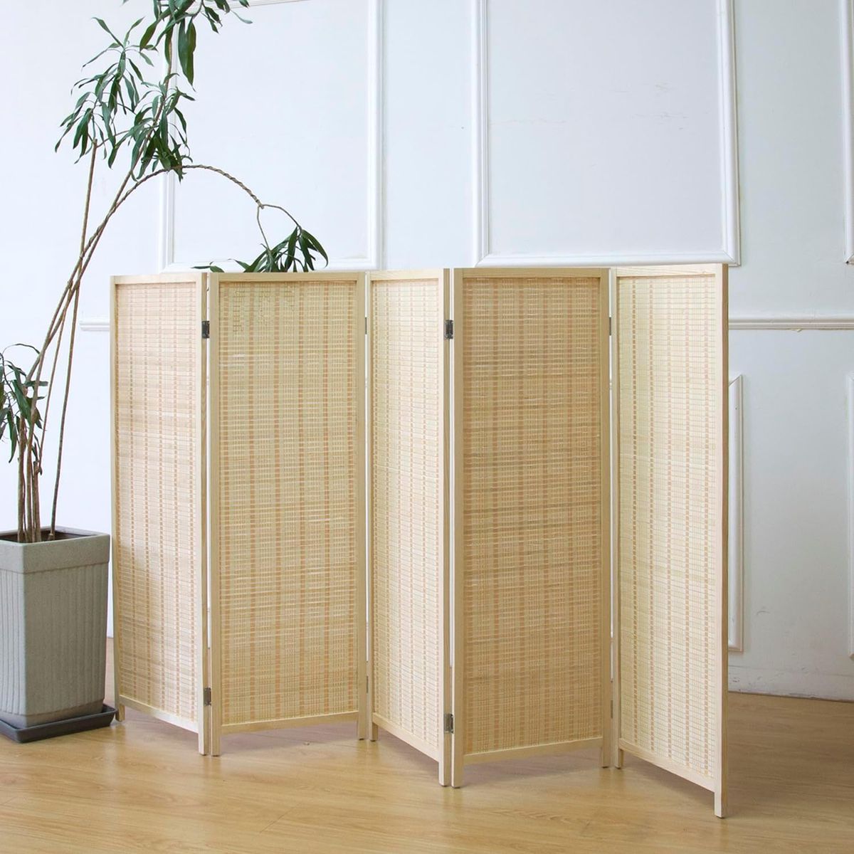 NEW 3.95 ft tall 5 Panel Short Room Divider Screen,Beige Freestanding Partition