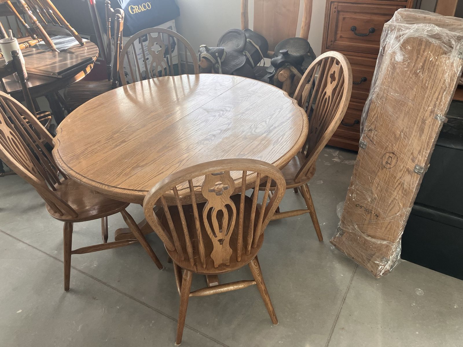 Solid Wood Dining Table, Chairs & Leaves