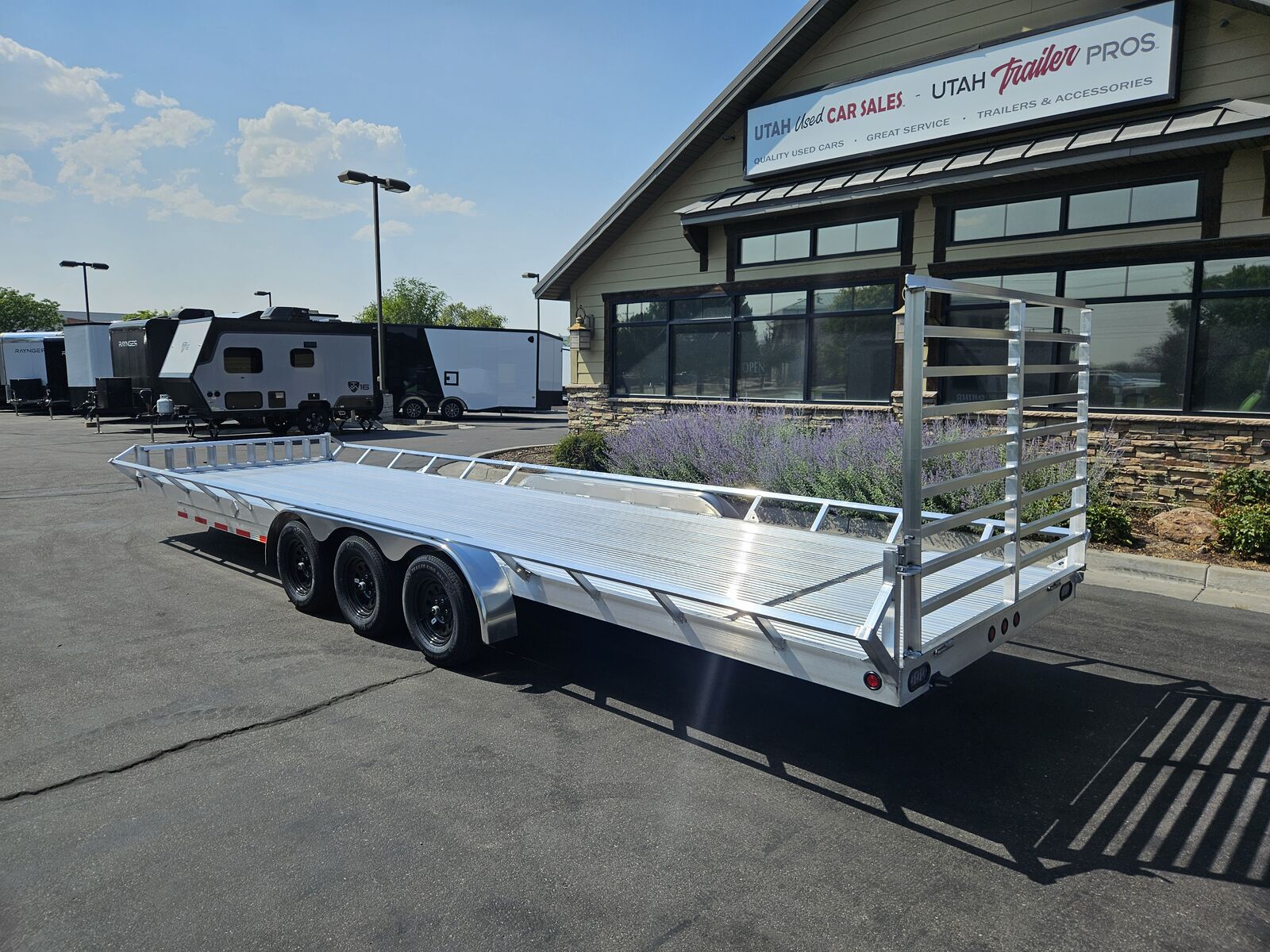 7x28 10k atv/utv/utility/car hauler side load ramps all aluminum trailer