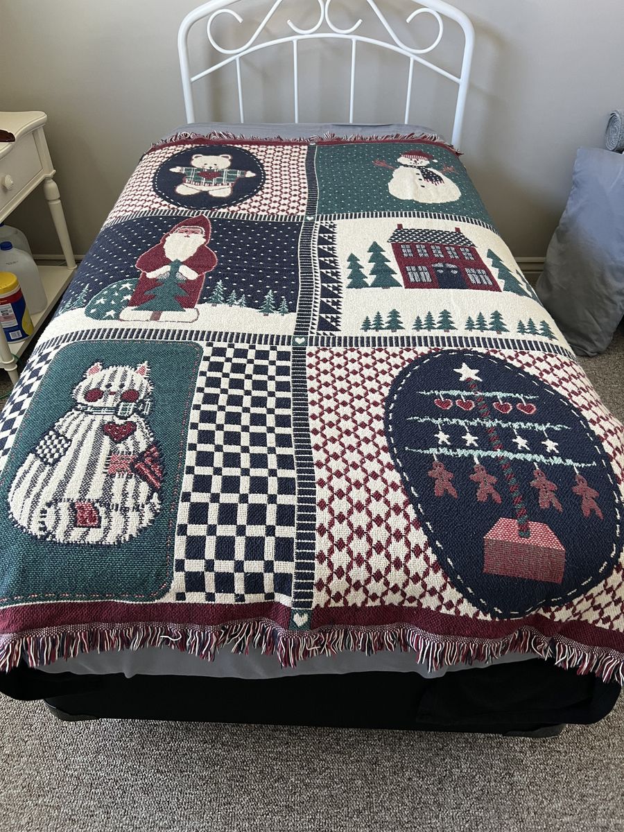 Christmas Patchwork Woven Tapestry Throw Blanket with Fringe