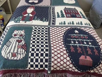 Christmas Patchwork Woven Tapestry Throw Blanket with Fringe