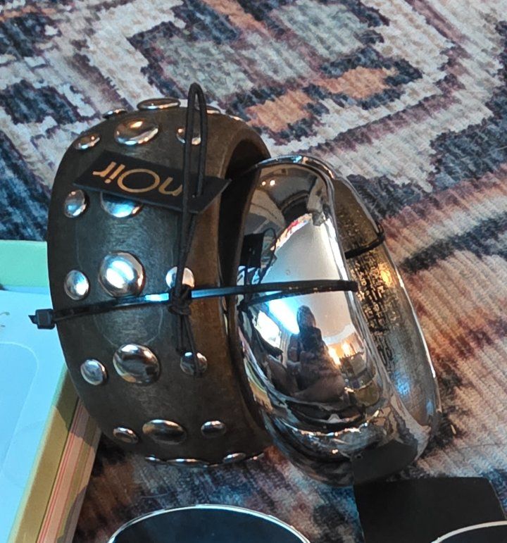 Noir Studded and Silver Tone Bangle Bracelets Set