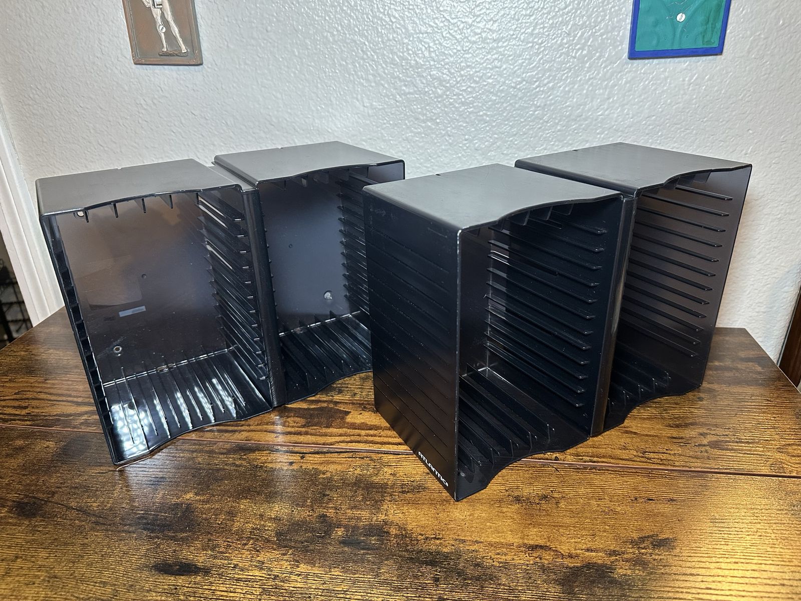 2 Black Plastic CD Storage Racks - Wall Mount Media Organizers - Hold 20 Discs Each