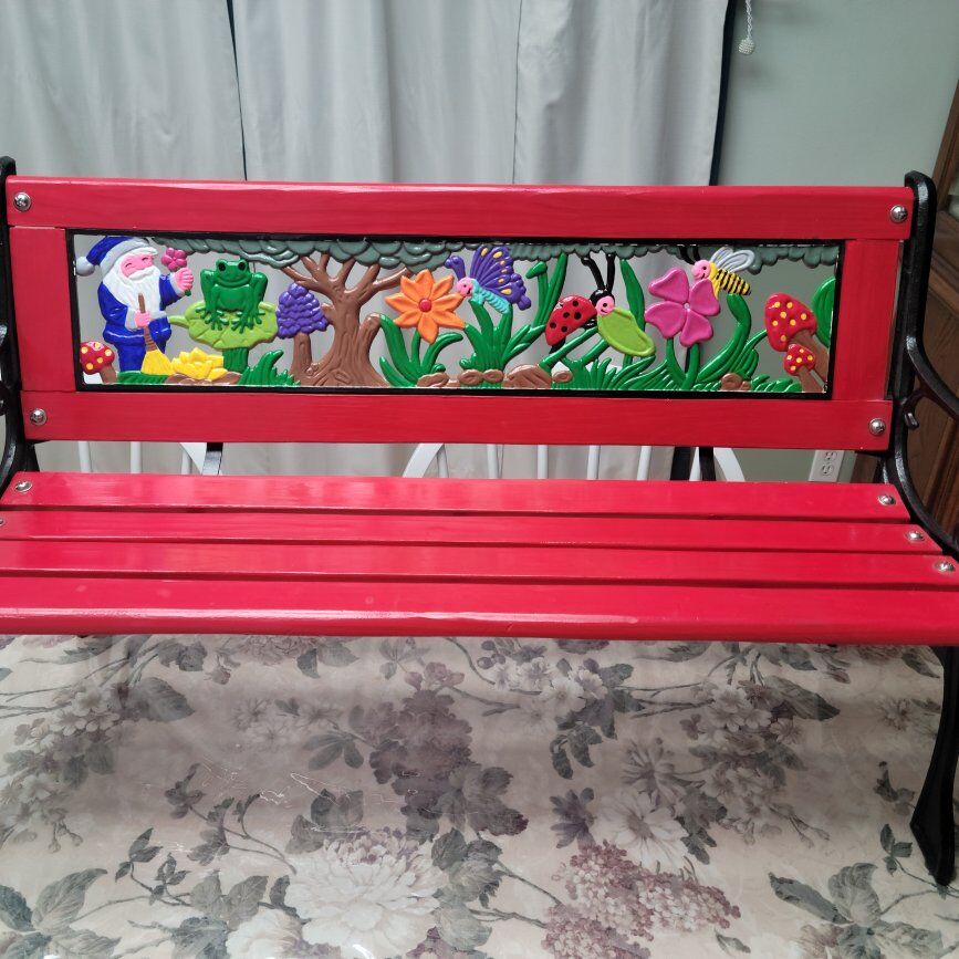 Beautifully Restored Red and Black Childs Bench
