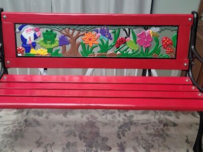 Beautifully Restored Red and Black Childs Bench