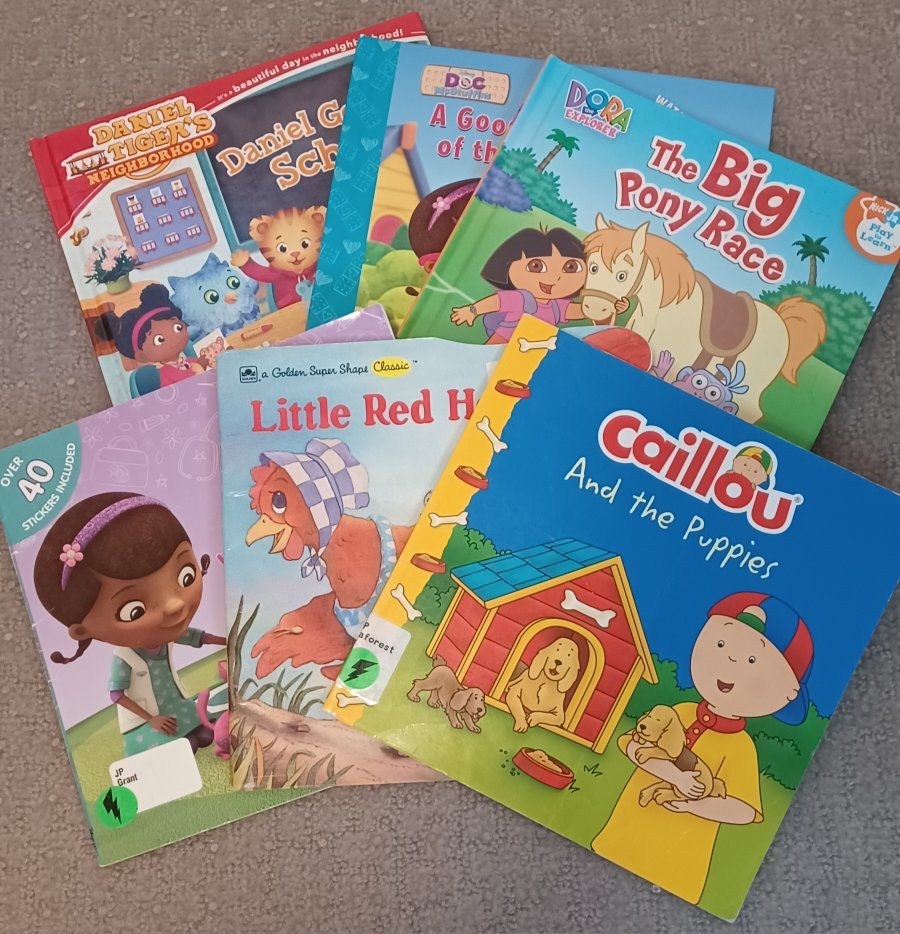Children's Book Lot: Daniel Tiger, Doc McStuffins, Dora, Caillou, Little Red Hen (6 Books)