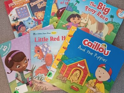 Children's Book Lot: Daniel Tiger, Doc McStuffins, Dora, Caillou, Little Red Hen (6 Books)