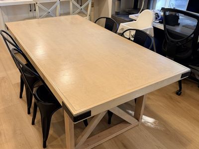 Large Wooden Dining Table with X-Style Legs - Seats 6-8 - Light Wood Finish & chairs