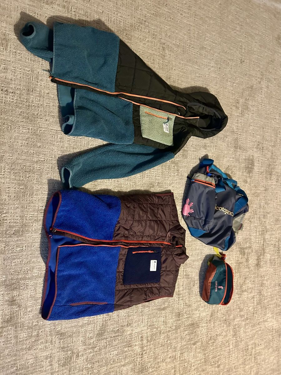 Cotopaxi Bundle: Medium Fleece Jacket, Medium Vest, Travel Bag & Waist Bag Bundle - Men's/Unisex Outdoor Apparel & Accessories