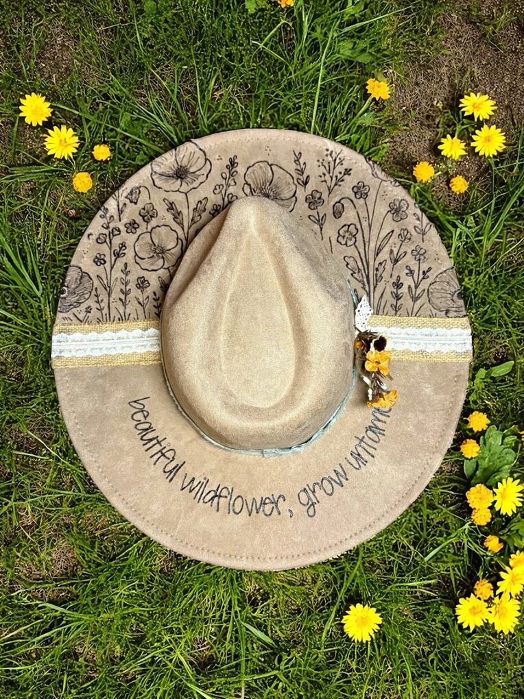 Wildflower Hand-Burned Wide Brim Custom Hat