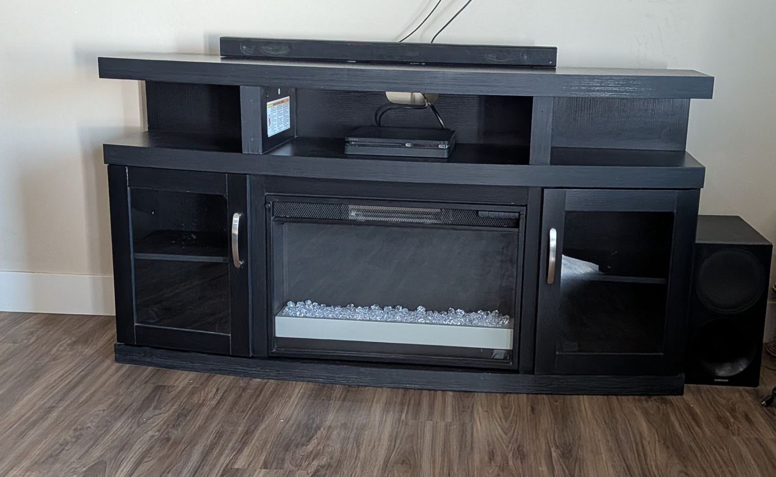 Black TV stand with Faux Fireplace