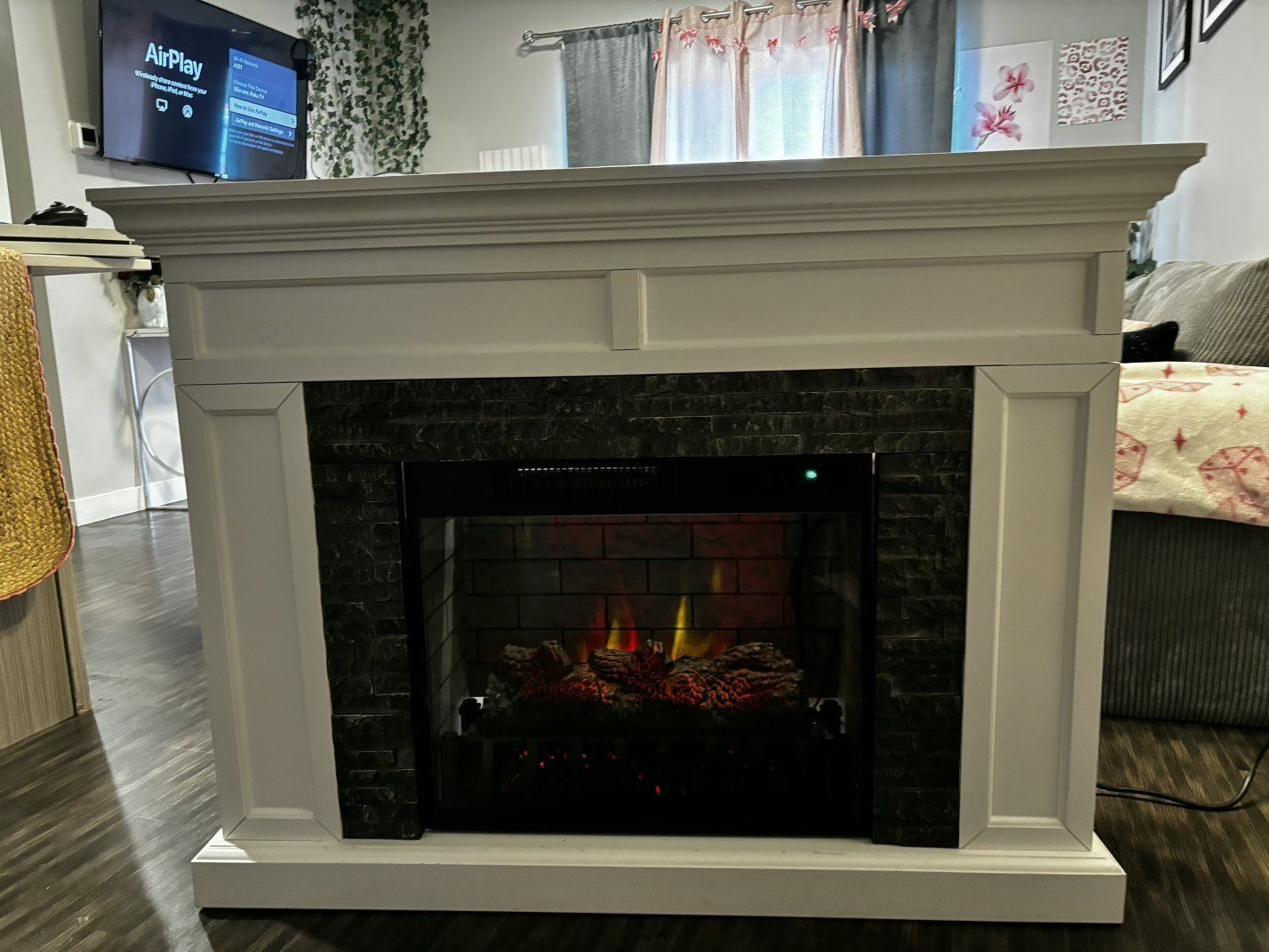 White Electric Fireplace Heater with Faux Stone Accent - Portable & Freestanding