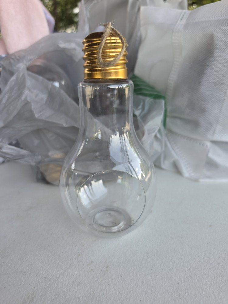 Clear Plastic Light Bulb Shaped Hanging Terrariums Lot with Gold Cap