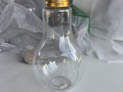 Clear Plastic Light Bulb Shaped Hanging Terrariums Lot with Gold Cap