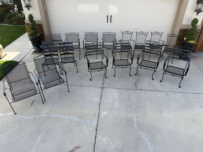 Lots of all metal black patio chairs we used for a wedding $60 each.