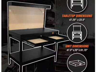 48 in. W x 25 in. D 2-Drawer Workbench with Power Outlets and Light